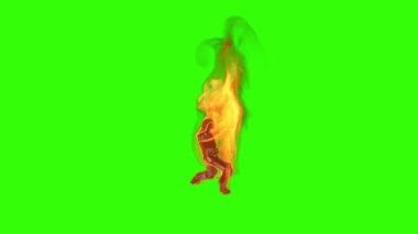 Alevler içindeki asker düşüyor ve ölüyor, Yeşil Ekran Chromakey
