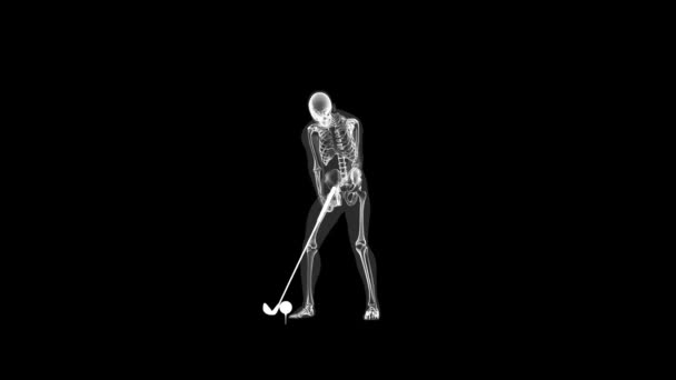 Ανθρώπινο Σώμα Και Σκελετός Ακτίνων Γκολφ Hit Κάμερα Περιστροφή — Αρχείο Βίντεο