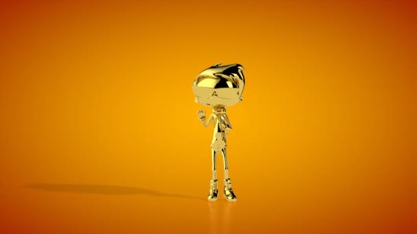 Zlatý Chlapec Dělá Hloupý Tanec Bezešvé Smyčky Oranžové Studio Luma — Stock video