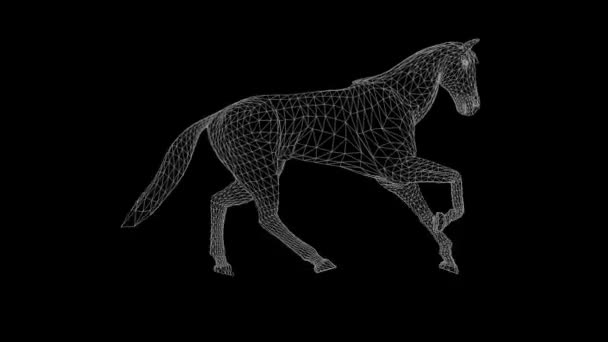Wireframe Horse Running Seamless Loop Luma Matte Attached — Stok Video