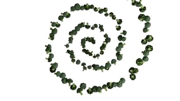Brócoli Volando Forma Hélice Vista Superior Lazo Sin Costuras Contra — Vídeo de stock