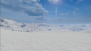 Climbers Walking Towards A Glacier Through Blizzard