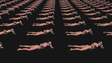 A group of zombie like people crawling into the metaverse, against black