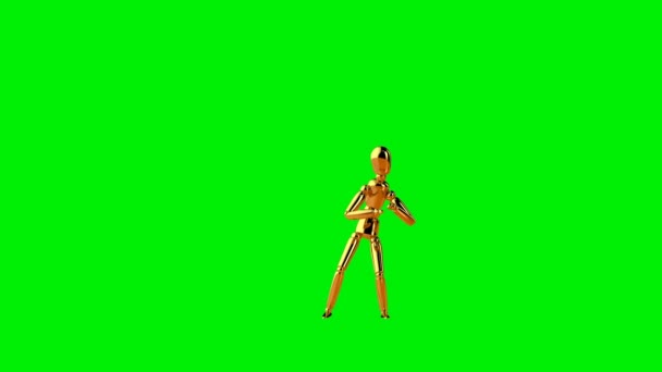 Αστεία Χρυσή Κούκλα Κάνει Ένα Ανόητο Χορό Αδιάλειπτη Βρόχο Πράσινη — Αρχείο Βίντεο
