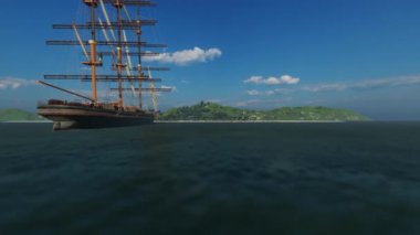 Cennetin Fethi, keşfedilmemiş tropikal bir adanın yakınında eski bir gemi, 4k