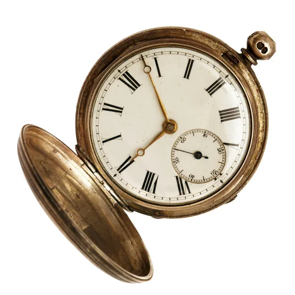 Старий кишеньковий годинник ізольований на білому — стокове фото