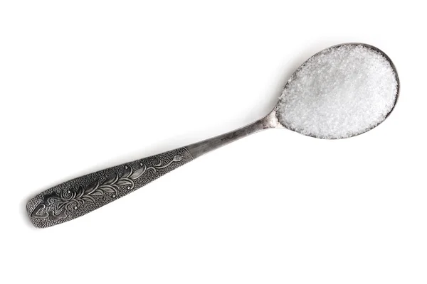 Łyżkę cukru na białym tle — Zdjęcie stockowe