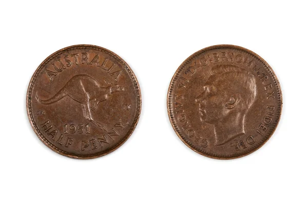 Australian Half Penny Coin Isolated — Stock Photo, Image
