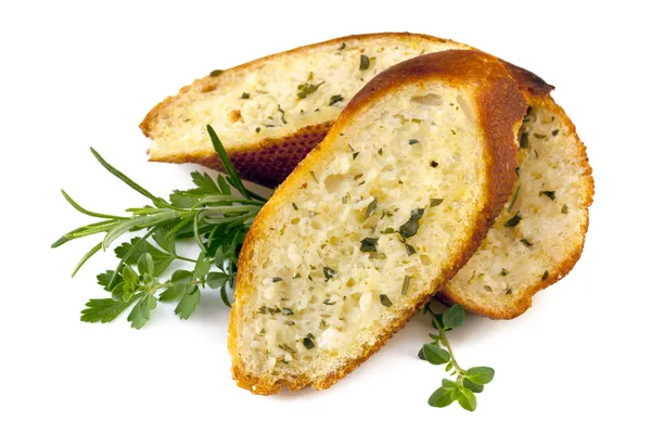 Pane all'aglio con erbe isolate — Foto Stock