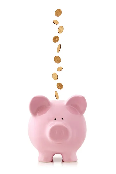 Piggy bank a csökkenő érméket Stock Kép