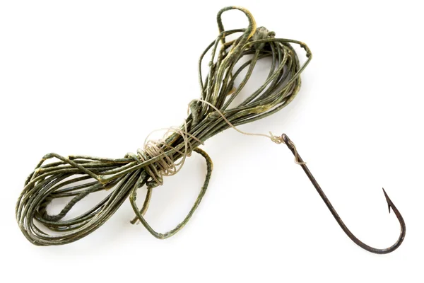ヴィンテージ釣り糸と錆びたフック — ストック写真