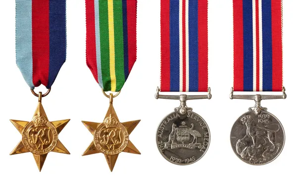 İngiliz ve Avustralyalı Savaş madalyaları izole — Stok fotoğraf