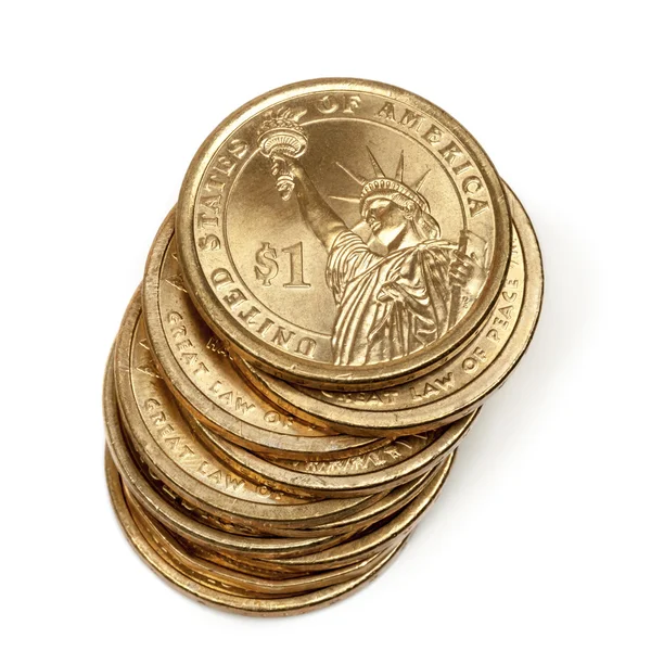 Stack av amerikanska en dollar mynt — Stockfoto