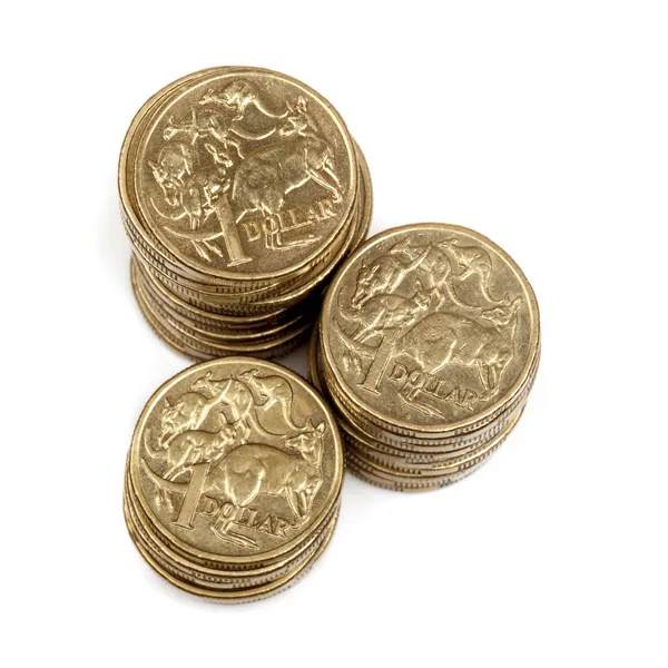 Pilas de Monedas de un Dólar Australiano — Foto de Stock