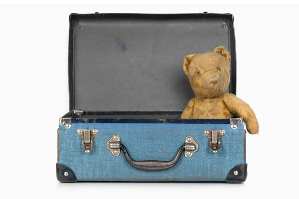 Teddybär im alten Schulkoffer — Stockfoto