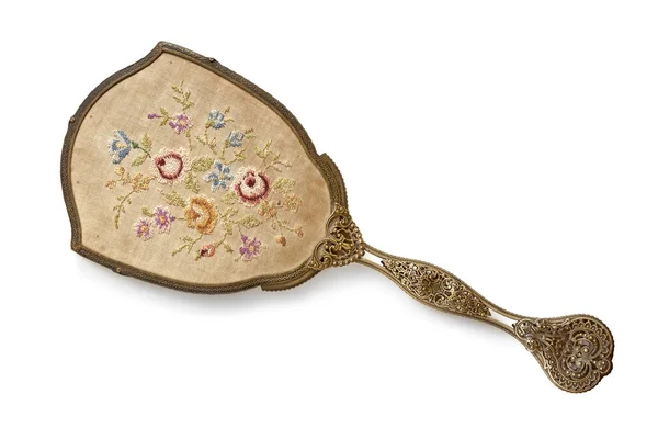 Embroidered Back of Vintage Hand Mirror — Stock Photo, Image