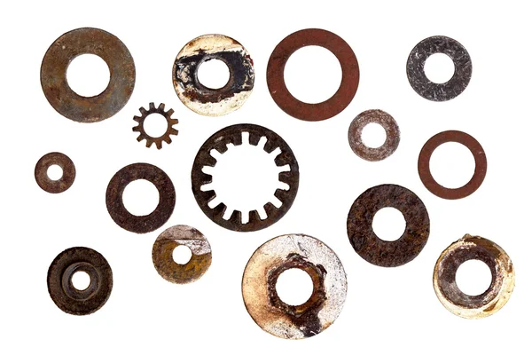 Collection of Old Rusty Washers Isolated — Stock Photo, Image