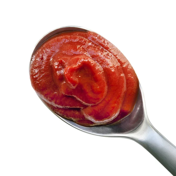 Esslöffel Tomatenmark isoliert — Stockfoto