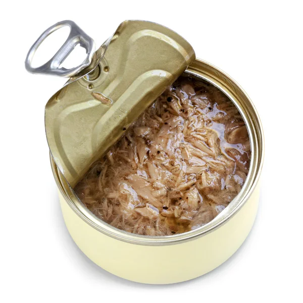 Open Can of Tuna Isolated — Stock Photo, Image