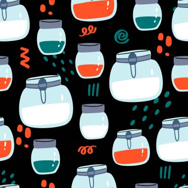 Cam kavanoz dikişsiz desen. Elle çizilmiş sıfır atık yaşam elementi. Eko tarzı. Plastik ve Go Green konsepti yok.