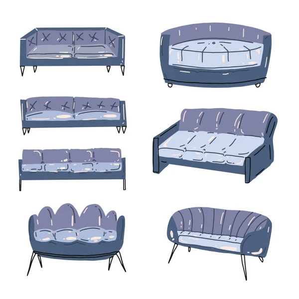 Furniture Vector Illustration Set Cartoon Flat Isolated Furnishings Design Different — Stock Vector