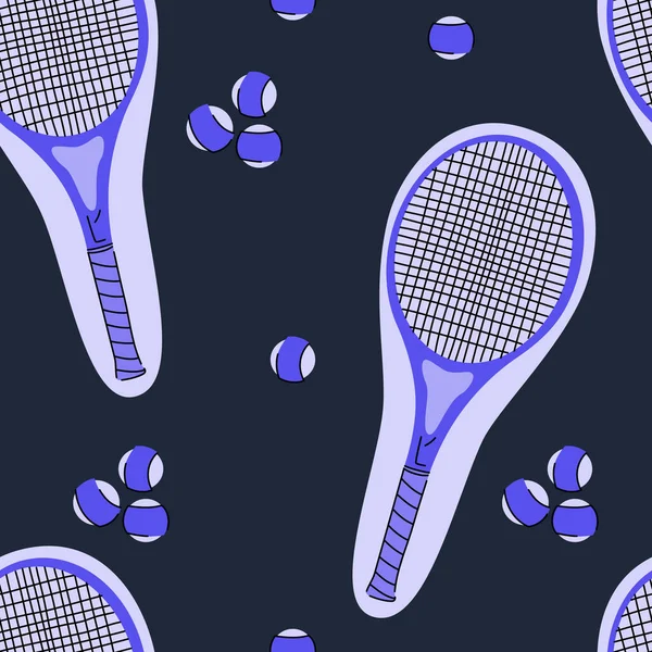 Naadloos Patroon Met Tennisrackets Ballen Sportuitrusting Gezond Levensstijl Concept Vectorillustratie — Stockvector