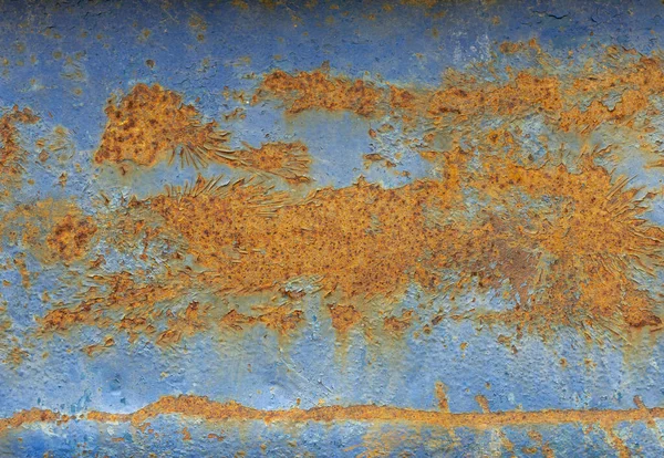 Een Roestige Blauwe Metalen Muur Met Gevallen Verf Een Roestige — Stockfoto