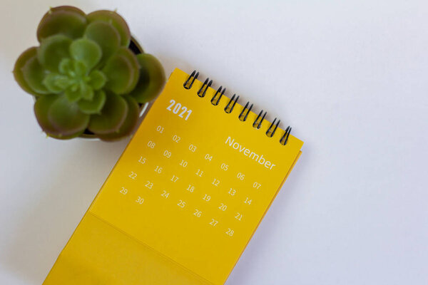 Tear-off calendar for November 2021. Desktop calendar for planning and managing each date.