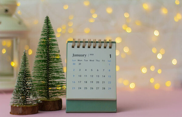 Calendar for January 2022 . Desktop calendar on a light background.Hello, 2022.