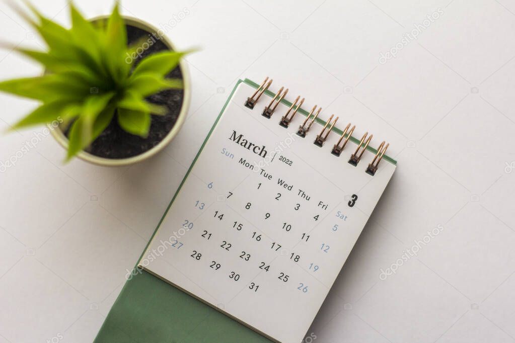 Calendar for March 2022 on a white background