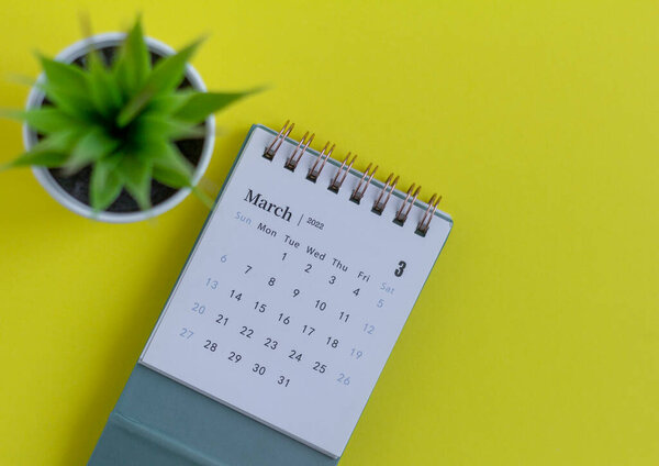 Desktop calendar for March 2022. Calendar for planning and managing each date