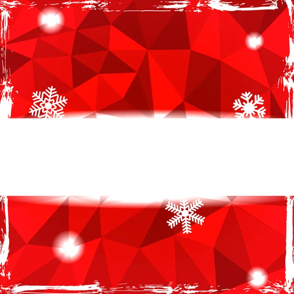 Red triangle grunge christmas background with banner and snowflakes — Stock Vector