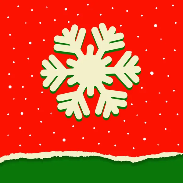 Red and green torn paper background with snowflake for Christmas. — Stock Vector