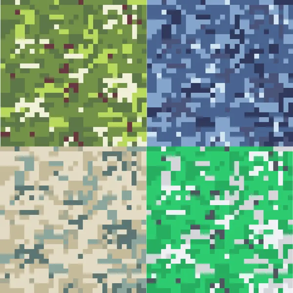 Set of camouflage military background in pixel style. Seamless pattern. — Stock Vector