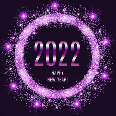 2022 Mutlu Yıllar, parlak menekşe arkaplan. Vektör illüstrasyonu