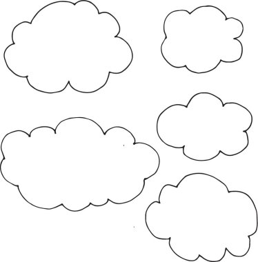 Beyaz arka planda el çizimi siyah bulutlar. Vektör illüstrasyonu