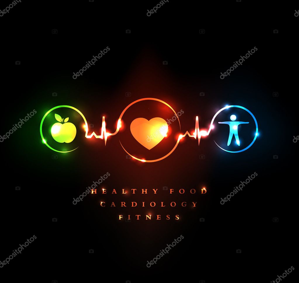 Medical and Wellness symbol. Healthy food and fitness leads to healthy heart and healthy life.