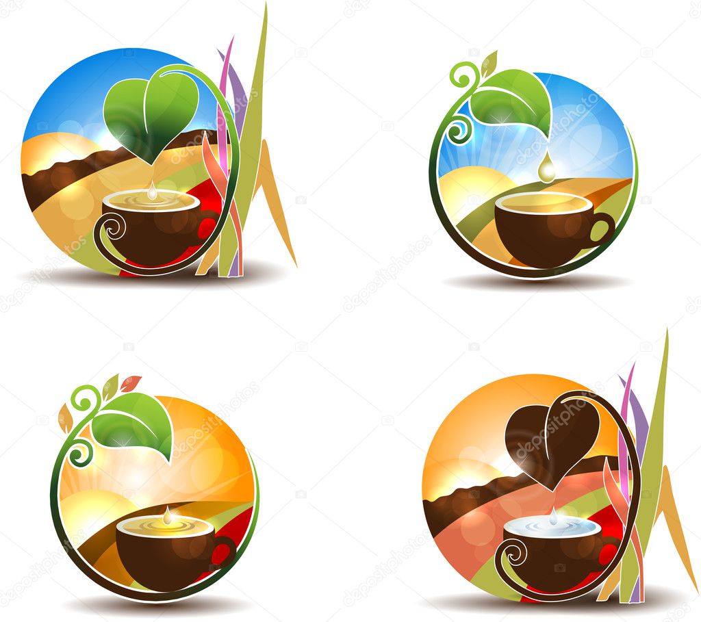Beautiful landscape illustration with cup and leafs.