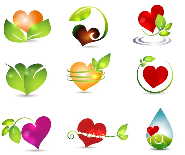 Símbolos de corazón y naturaleza — Vector de stock