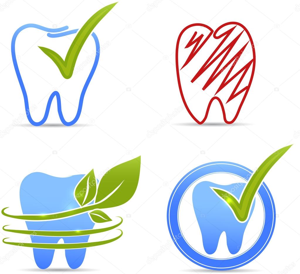 Teeth illustration collection. Healthy teeth and unhealthy tooth (red color) symbols.