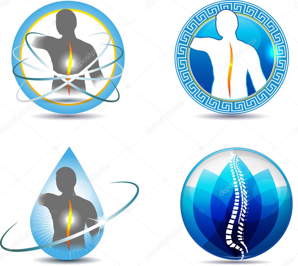Human back and spine, vertebral column health care design. Abstract medical symbols.