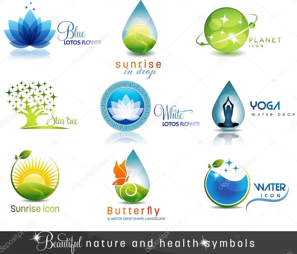 Nature and health care symbols. Beautiful concepts on nature and health theme. Can be used as company symbols or other purposes. The feeling of calmness and purity.