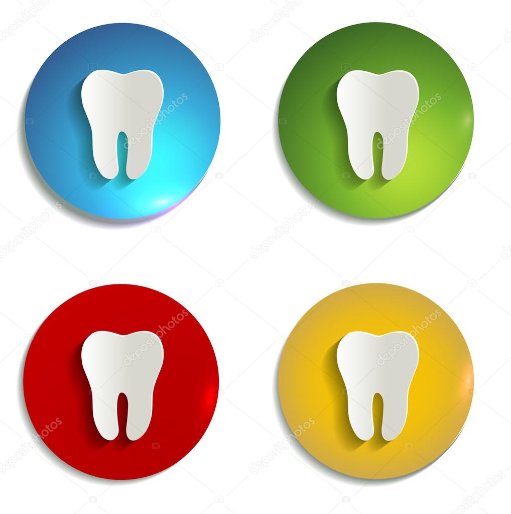 Colorful Paper tooth symbol set, paper design, beautiful bright colors. Isolated on white background.