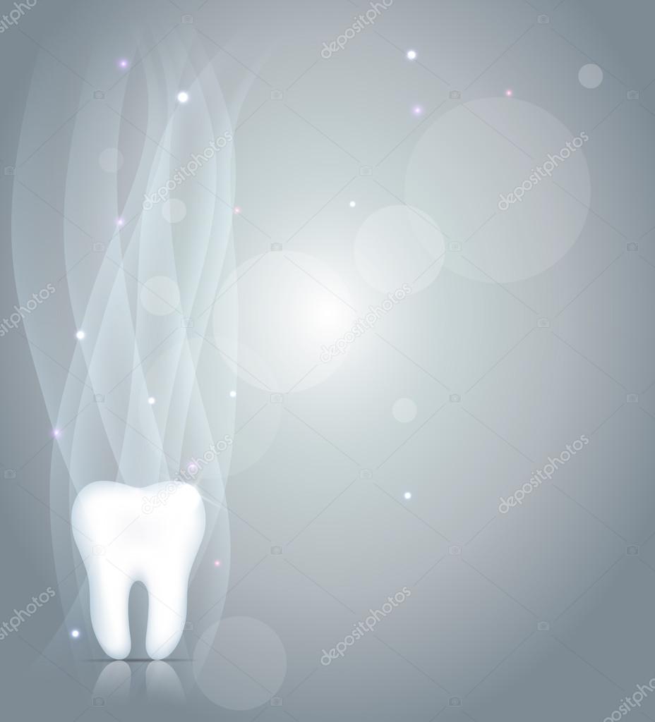 Sparkling Dentistry background with healthy white tooth, light grey background and light shades