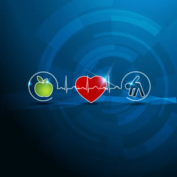 Símbolos de cardiología brillante, concepto de vida saludable — Vector de stock