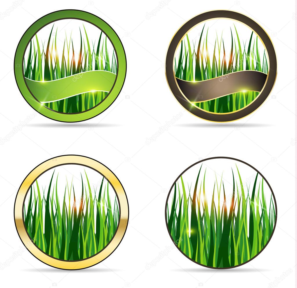 Nature and grass icon set. Grass in round shapes, various design collection