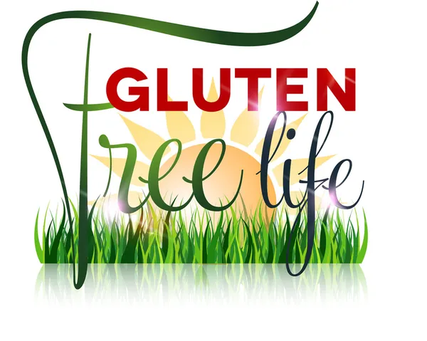 Gluten free diet text and grass at the front, sun at the backgro — Stock Vector