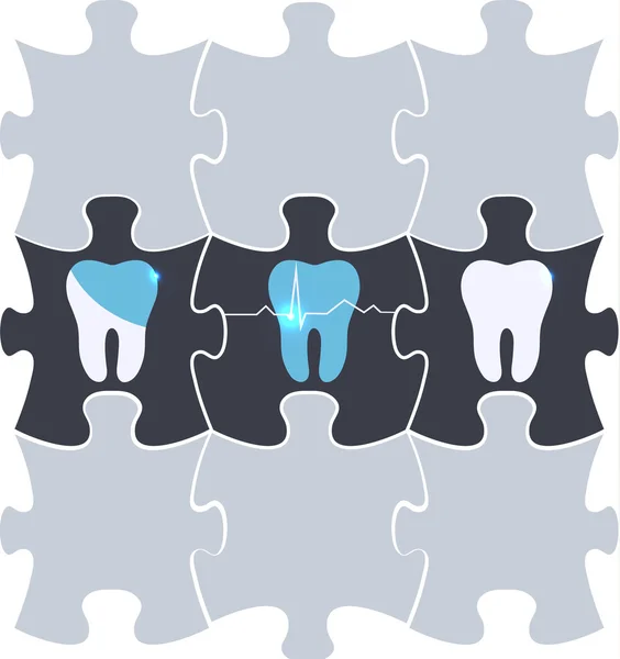 Tooth treatment symbol in the puzzle shapes — Stock Vector