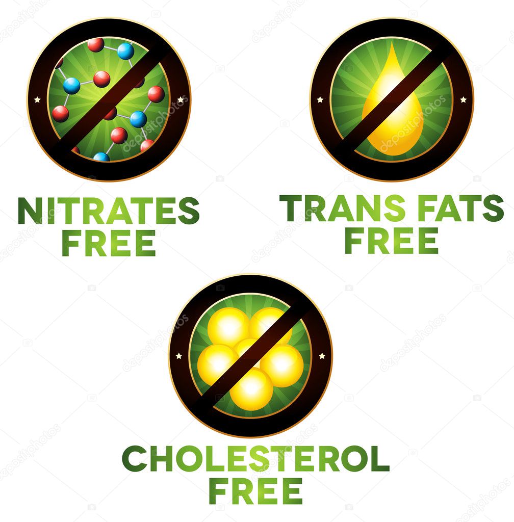 Vivid diet icon set, food intolerance such as Nitrates free, tra