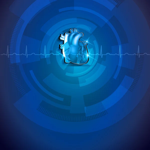 Menselijk hart anatomie, blauwe cardidogram achtergrond — Stockvector